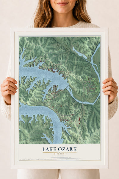 Map of Lake Ozark, Missouri, 18 x 24 inch print in a white wood frame