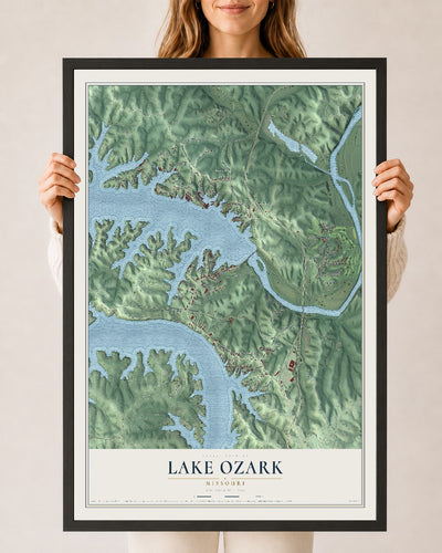 Map of Lake Ozark, Missouri, 24 x 36 inch print in a black wood frame