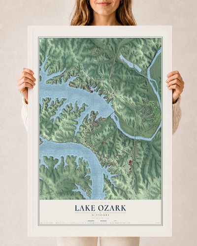 Map of Lake Ozark, Missouri, 24 x 36 inch print in a white wood frame