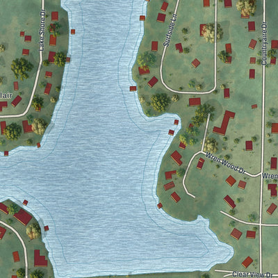 Close-up of the map of Lake St. Clair, Missouri print showing street and building detail