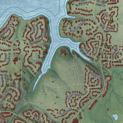 Second close-up of the map of Lake St. Louis, Missouri print showing more streets and buildings