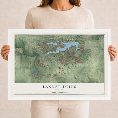Map of Lake St. Louis, Missouri, 12 x 18 inch print in a white wood frame