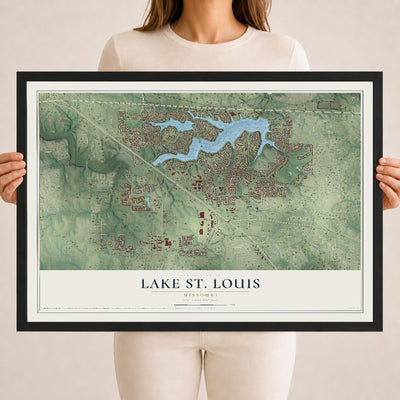 Map of Lake St. Louis, Missouri, 18 x 24 inch print in a black wood frame