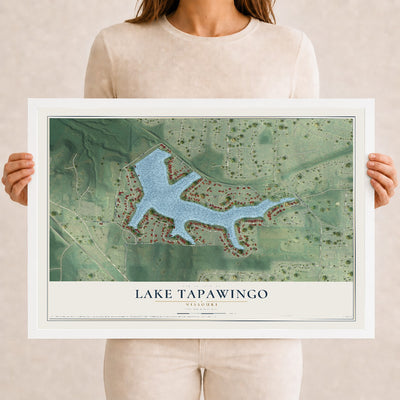 Map of Lake Tapawingo, Missouri, 12 x 18 inch print in a white wood frame