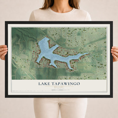 Map of Lake Tapawingo, Missouri, 18 x 24 inch print in a black wood frame