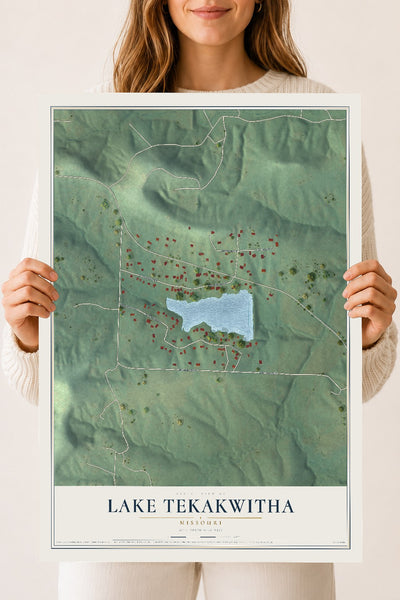 Map of Lake Tekakwitha, Missouri, 18 x 24 inch unframed archival matte print
