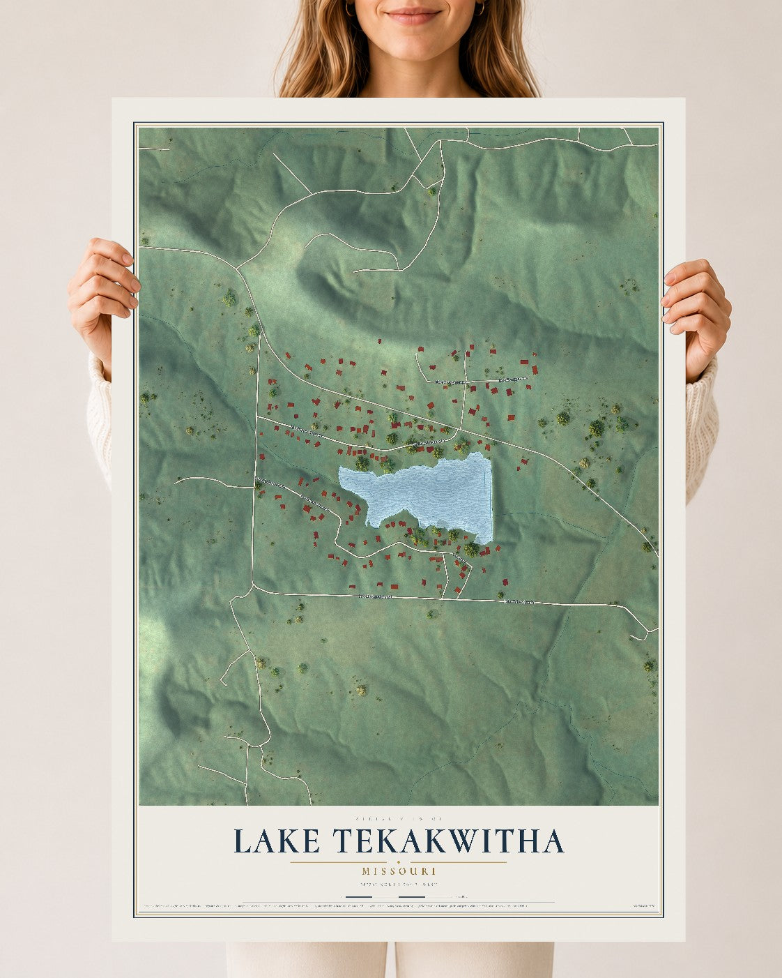 Map of Lake Tekakwitha, Missouri, 24 x 36 inch unframed archival matte print