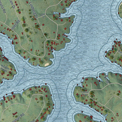 Close-up of the map of Lake Viking, Missouri print showing street and building detail