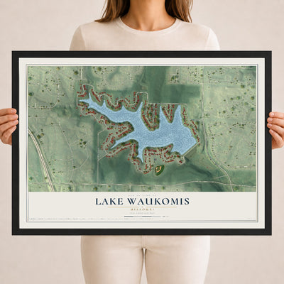Map of Lake Waukomis, Missouri, 18 x 24 inch print in a black wood frame