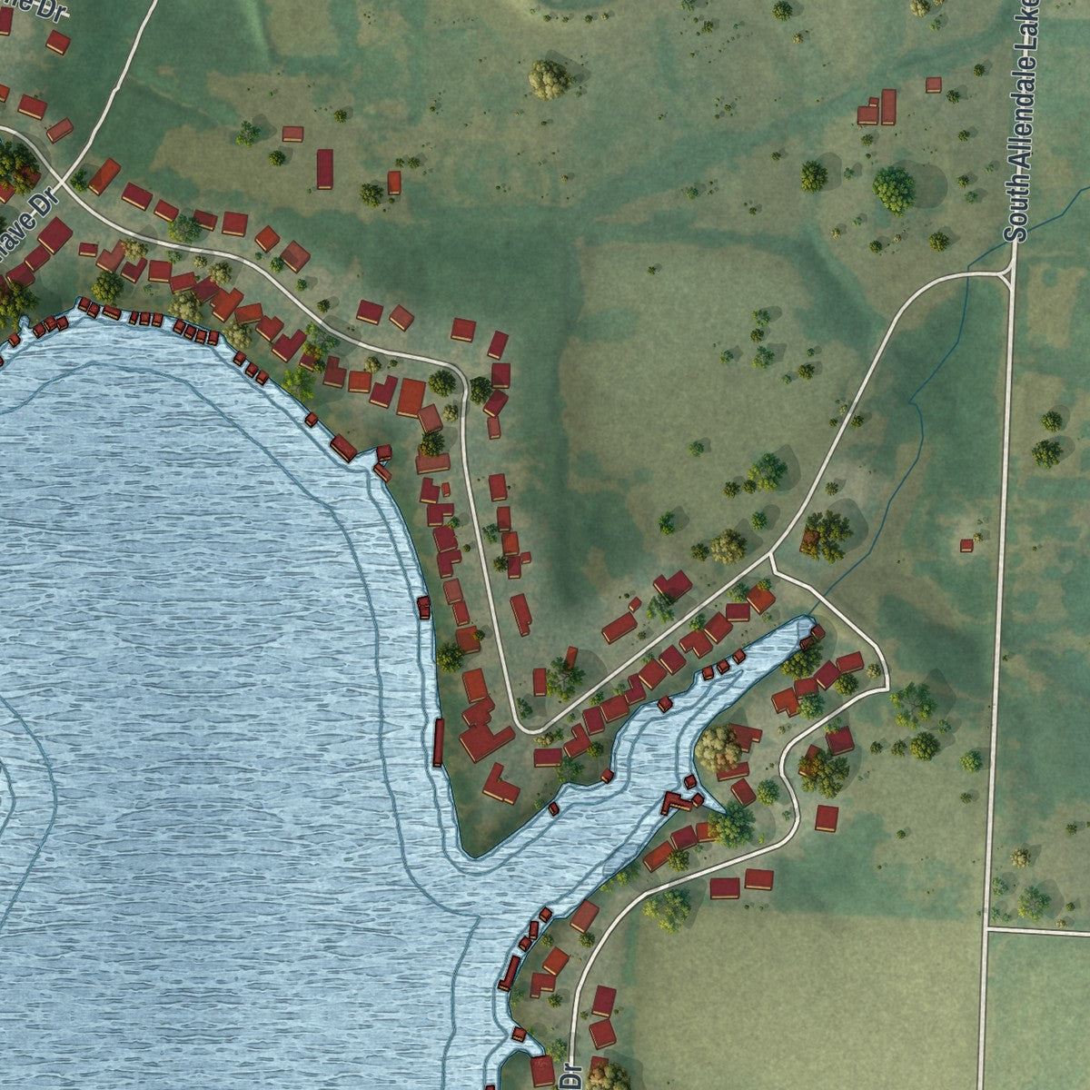 Second close-up of the map of Lake Winnebago, Missouri print showing more streets and buildings