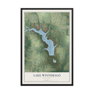 Map of Lake Winnebago, Missouri, 12 x 18 inch print in a black wood frame
