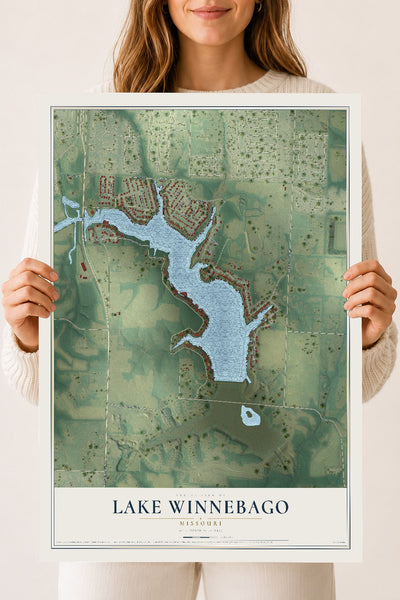 Map of Lake Winnebago, Missouri, 18 x 24 inch unframed archival matte print