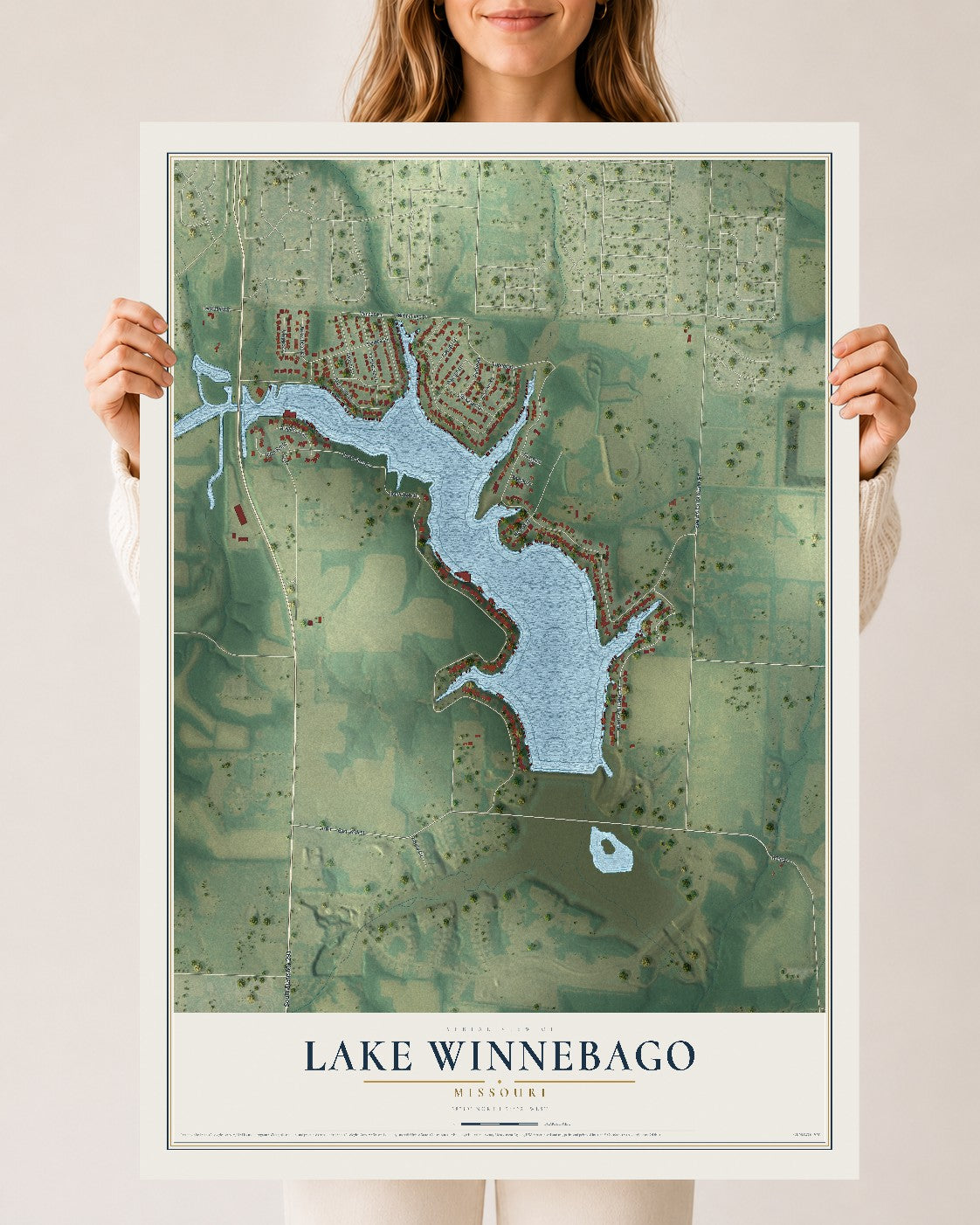 Map of Lake Winnebago, Missouri, 24 x 36 inch unframed archival matte print