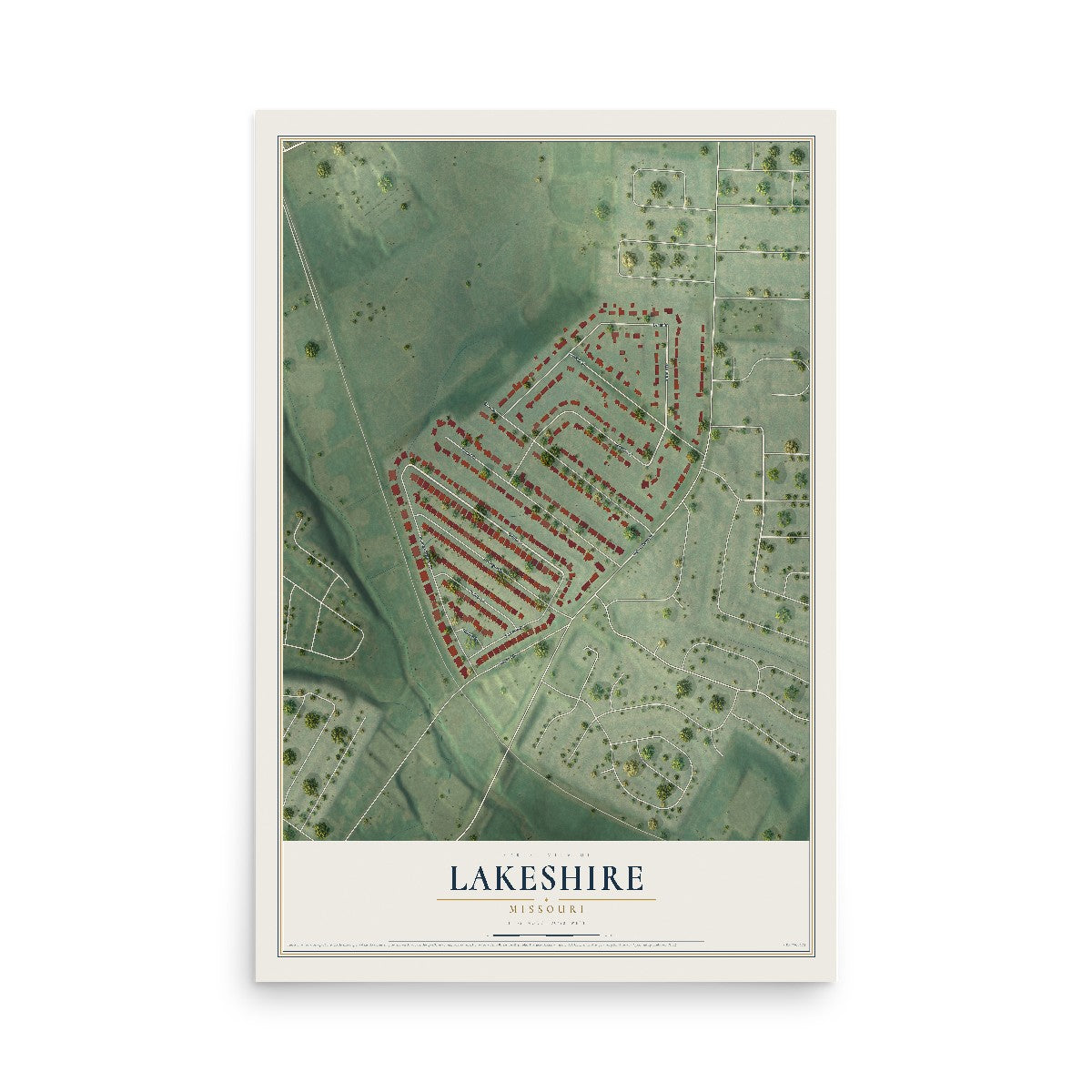 Map of Lakeshire, Missouri, 12 x 18 inch unframed archival matte print