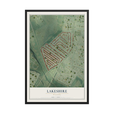 Map of Lakeshire, Missouri, 12 x 18 inch print in a black wood frame