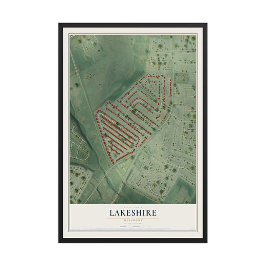 Map of Lakeshire, Missouri, 12 x 18 inch print in a black wood frame