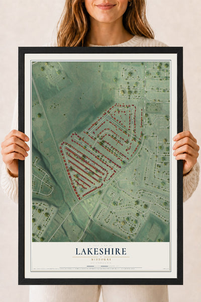 Map of Lakeshire, Missouri, 18 x 24 inch print in a black wood frame