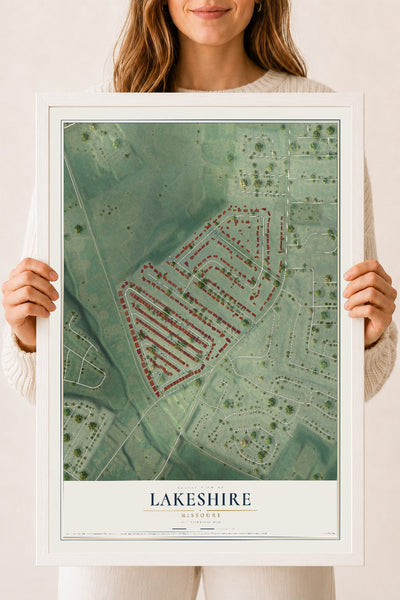 Map of Lakeshire, Missouri, 18 x 24 inch print in a white wood frame