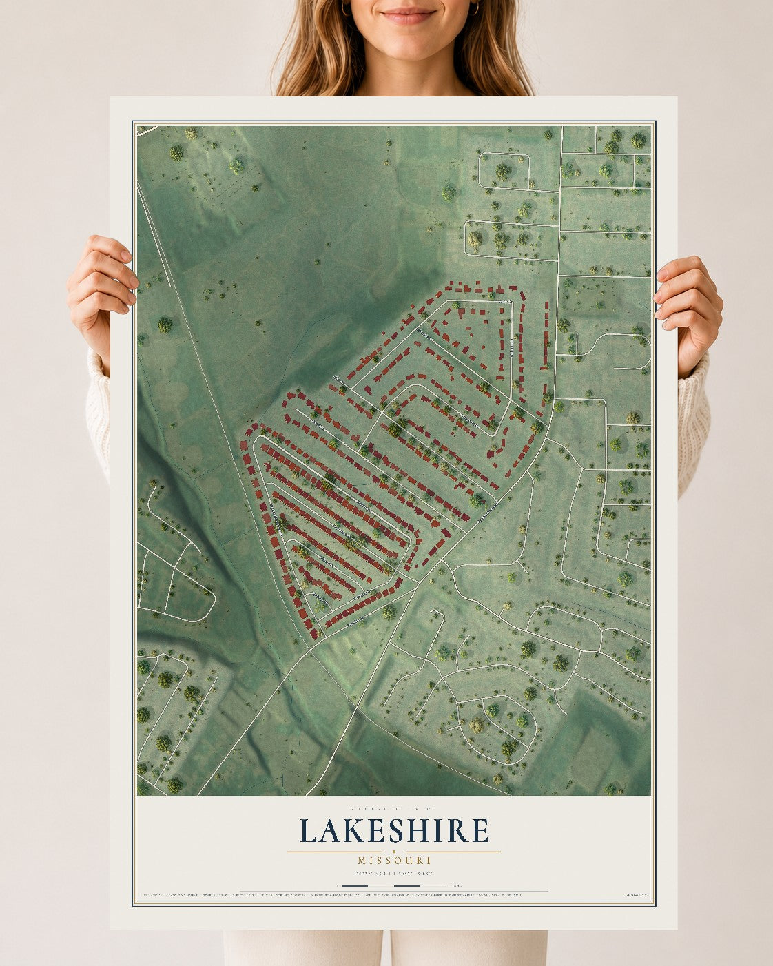 Map of Lakeshire, Missouri, 24 x 36 inch unframed archival matte print
