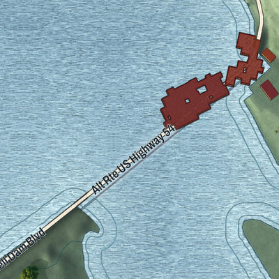 Close-up of the map of Lakeside, Missouri print showing street and building detail