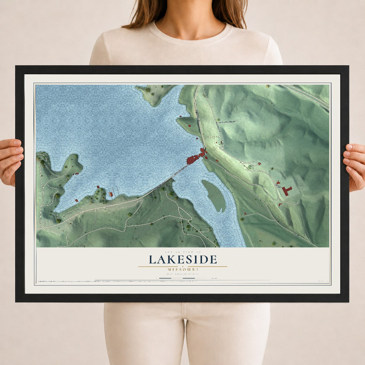 Map of Lakeside, Missouri, 18 x 24 inch print in a black wood frame