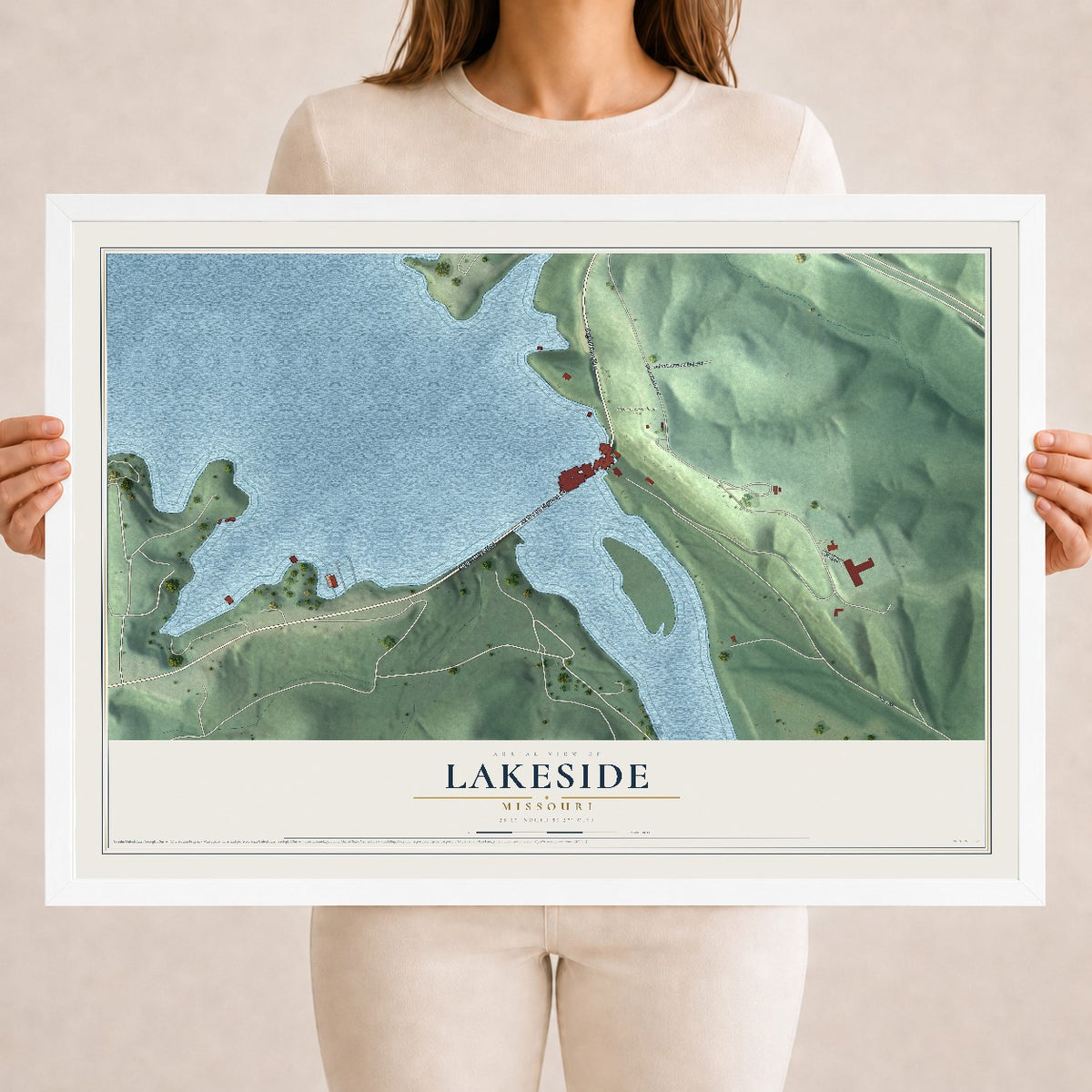 Map of Lakeside, Missouri, 18 x 24 inch print in a white wood frame
