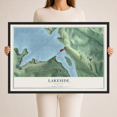 Map of Lakeside, Missouri, 24 x 36 inch print in a black wood frame