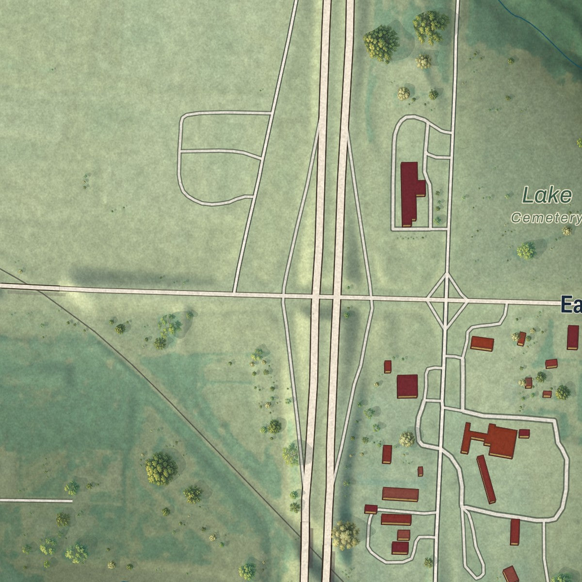 Close-up of the map of Lamar Heights, Missouri print showing street and building detail