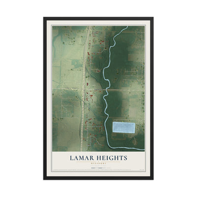Map of Lamar Heights, Missouri, 12 x 18 inch print in a black wood frame