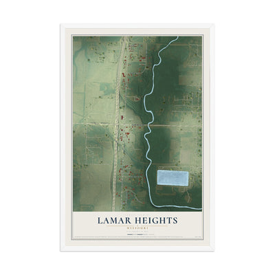 Map of Lamar Heights, Missouri, 12 x 18 inch print in a white wood frame