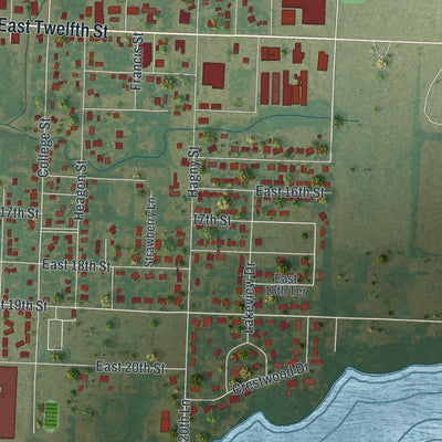 Second close-up of the map of Lamar, Missouri print showing more streets and buildings