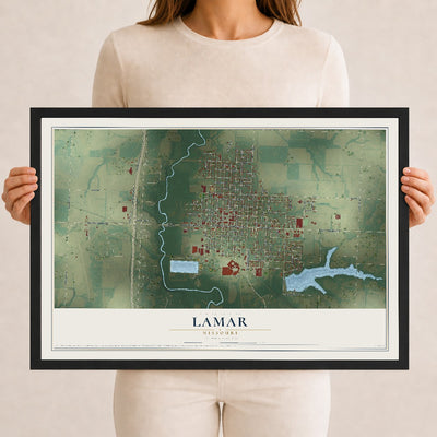 Map of Lamar, Missouri, 12 x 18 inch print in a black wood frame