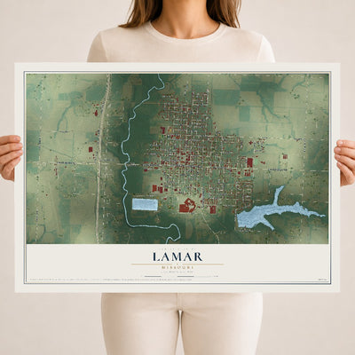 Map of Lamar, Missouri, 18 x 24 inch unframed archival matte print