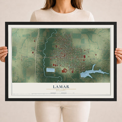 Map of Lamar, Missouri, 18 x 24 inch print in a black wood frame