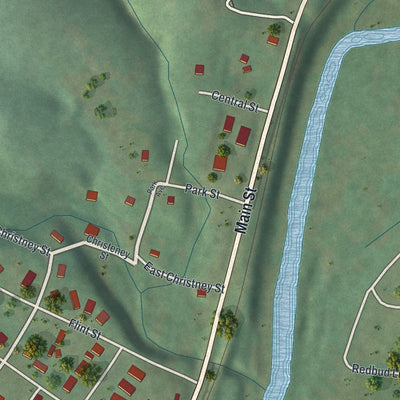 Second close-up of the map of Lanagan, Missouri print showing more streets and buildings