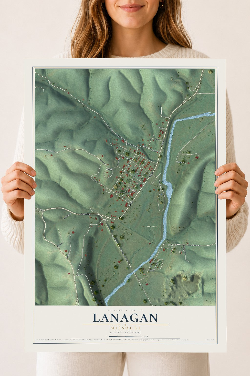 Map of Lanagan, Missouri, 18 x 24 inch unframed archival matte print