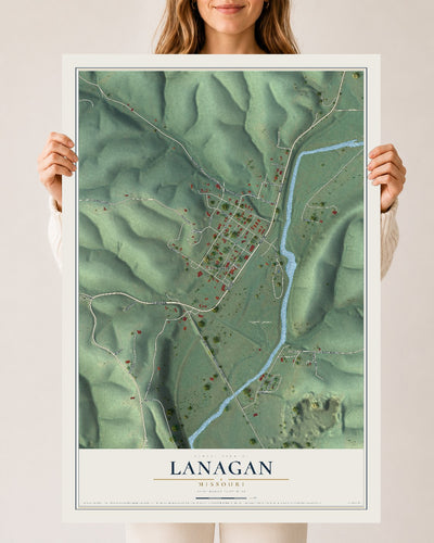 Map of Lanagan, Missouri, 24 x 36 inch unframed archival matte print