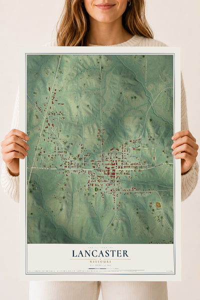 Map of Lancaster, Missouri, 18 x 24 inch unframed archival matte print