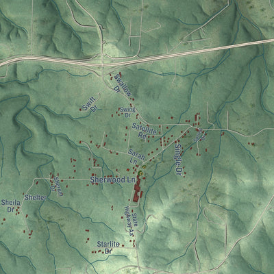 Close-up of the map of Laquey, Missouri print showing street and building detail