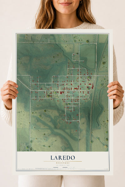 Map of Laredo, Missouri, 18 x 24 inch unframed archival matte print
