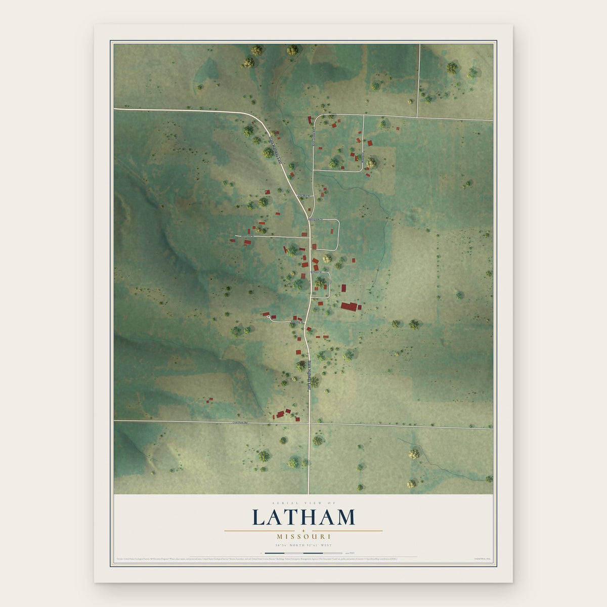 Latham, Missouri map print, the full design