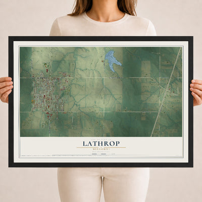 Map of Lathrop, Missouri, 18 x 24 inch print in a black wood frame