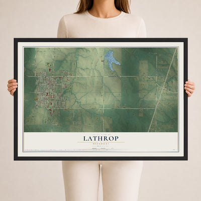 Map of Lathrop, Missouri, 24 x 36 inch print in a black wood frame