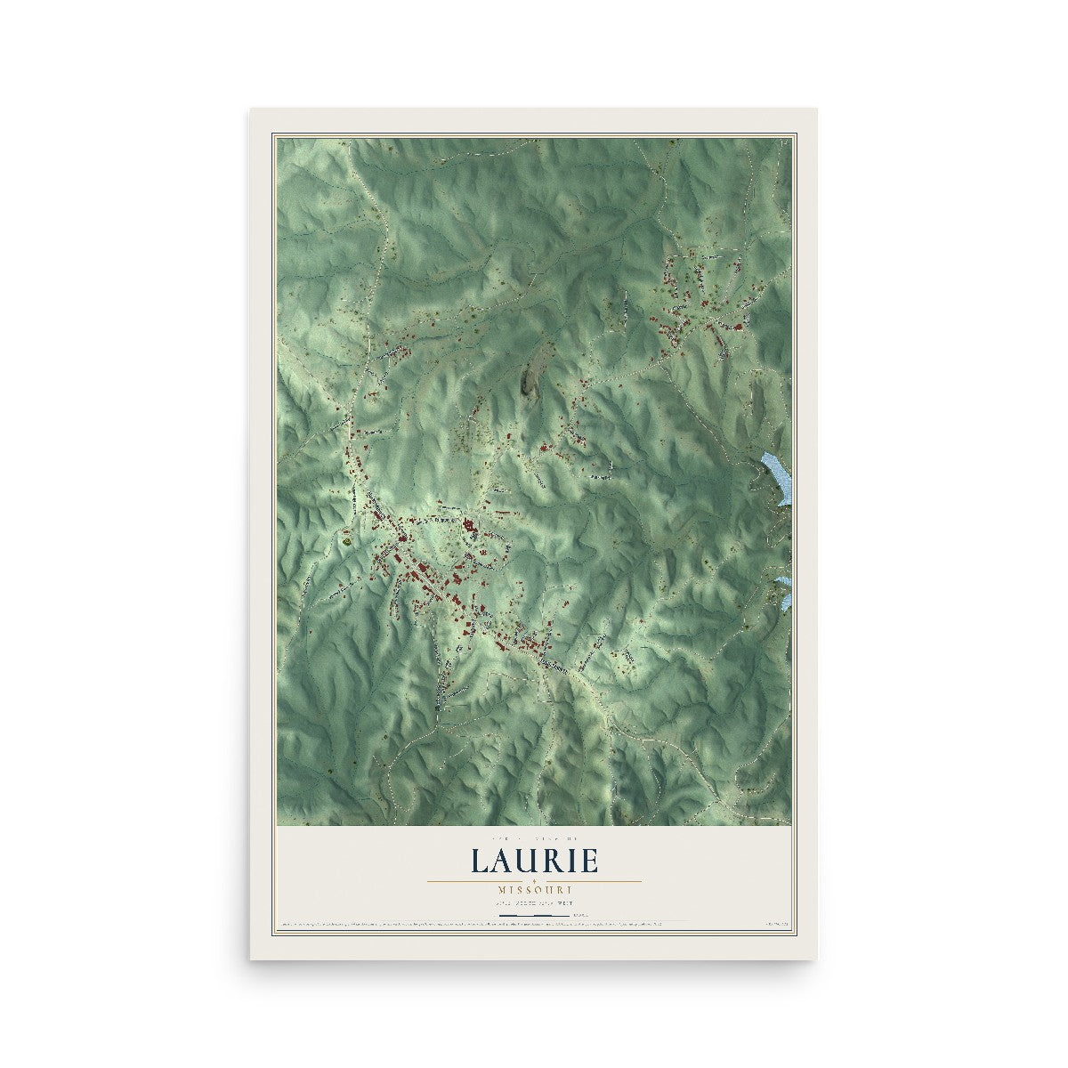 Map of Laurie, Missouri, 12 x 18 inch unframed archival matte print