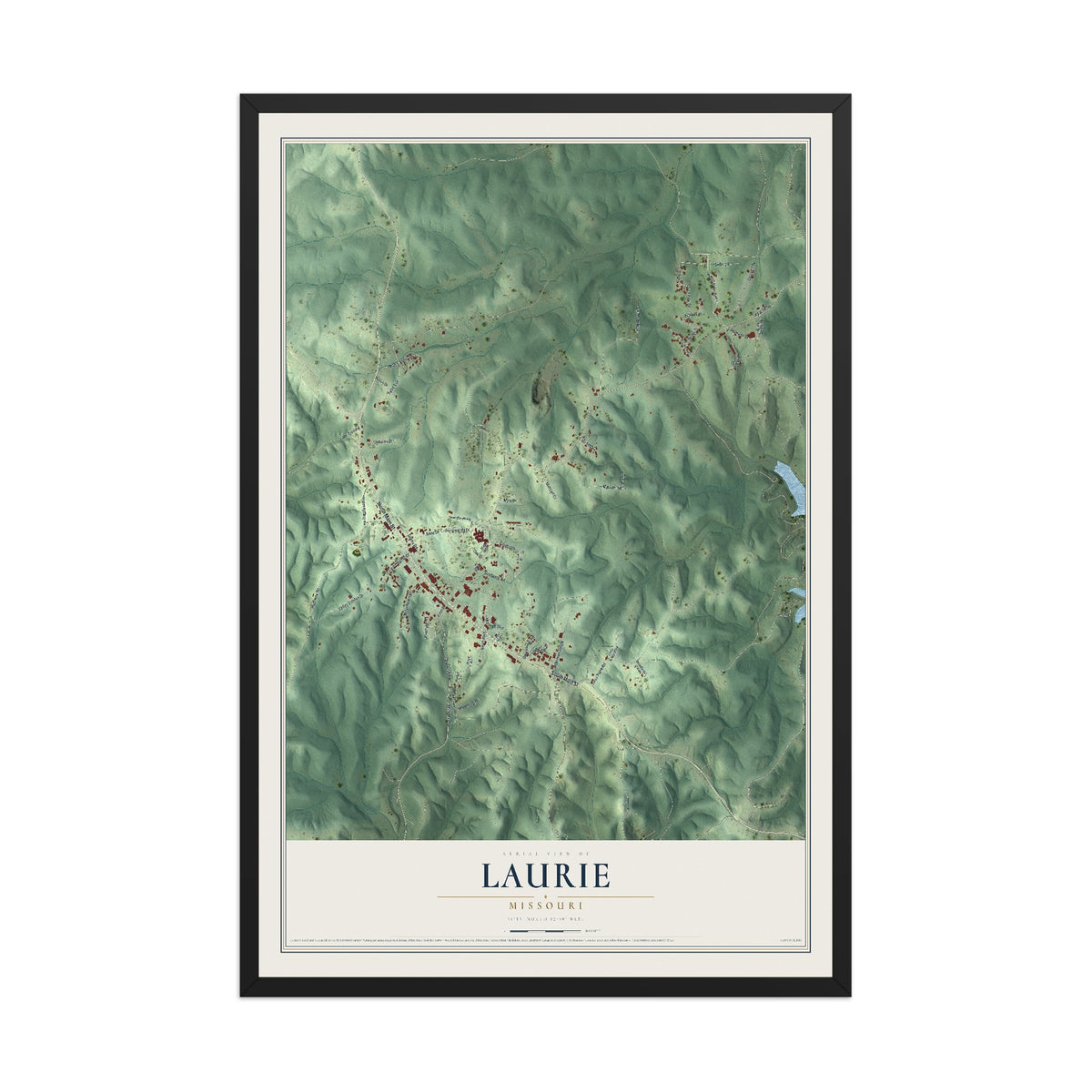 Map of Laurie, Missouri, 12 x 18 inch print in a black wood frame