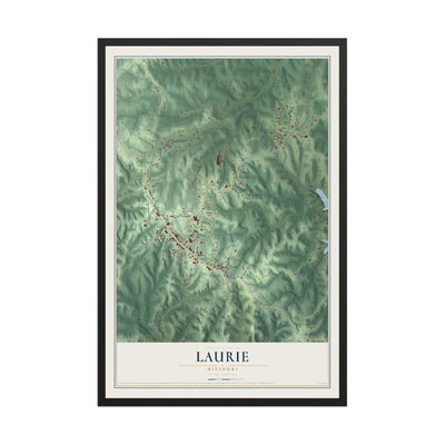 Map of Laurie, Missouri, 12 x 18 inch print in a black wood frame
