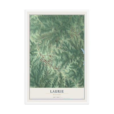 Map of Laurie, Missouri, 12 x 18 inch print in a white wood frame