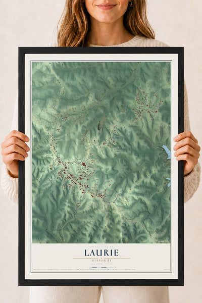 Map of Laurie, Missouri, 18 x 24 inch print in a black wood frame