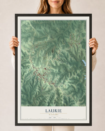 Map of Laurie, Missouri, 24 x 36 inch print in a black wood frame