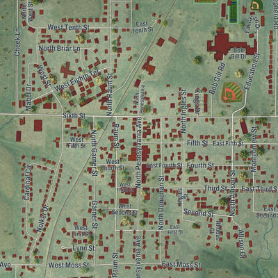 Close-up of the map of Lawson, Missouri print showing street and building detail